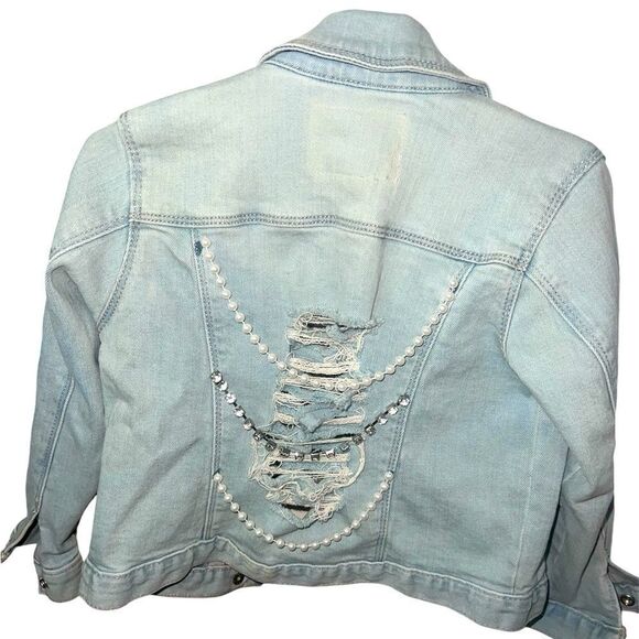 Gorgeous‎ Toddler distressed denim jacket with pearls and diamond string 4t - Picture 1 of 7